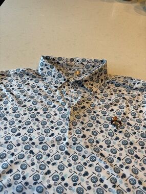 Straight Down Men’s White Polo with roulette dice Motif Vegas